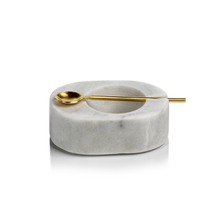 Load image into Gallery viewer, Marble Salt Bowl with Gold Spoon - White