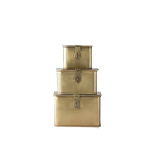 Load image into Gallery viewer, Square Decorative Metal Boxes, Brass Finish, Set of 3