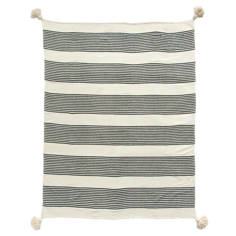 Black Striped Throw with Tassels