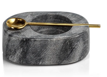 Load image into Gallery viewer, Marble Pepper Bowl with Gold Spoon - Dark