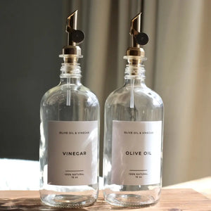 Olive and Vinegar Glass Clear Bottles