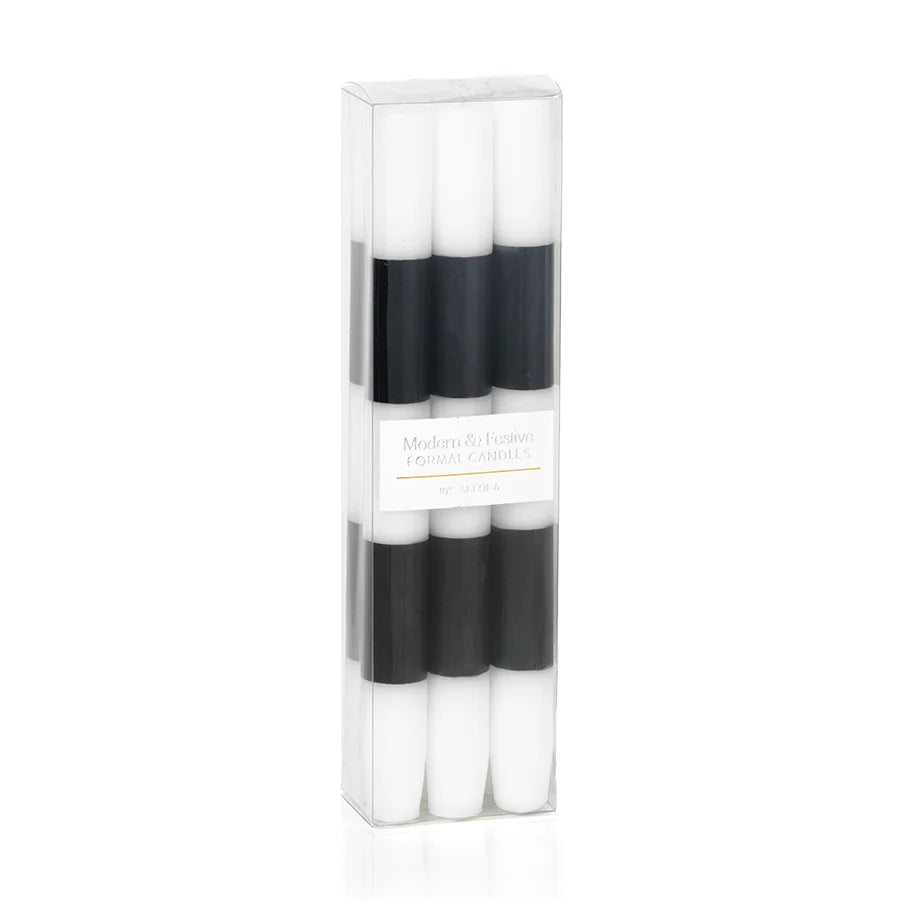 Black and White Striped Taper Candle