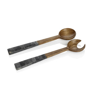 Bone and Mango Wood Salad Servers in Gray