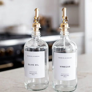 Olive and Vinegar Glass Clear Bottles