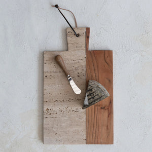 Travertine and Acacia Wood Cheese/Cutting Board