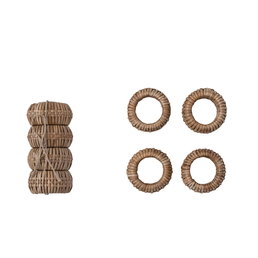 Hand-Woven Rattan Napkin Rings, Set of 4