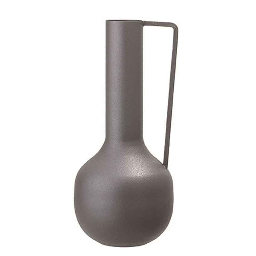 Metal Vase w/ Handle, Matte Charcoal Finish