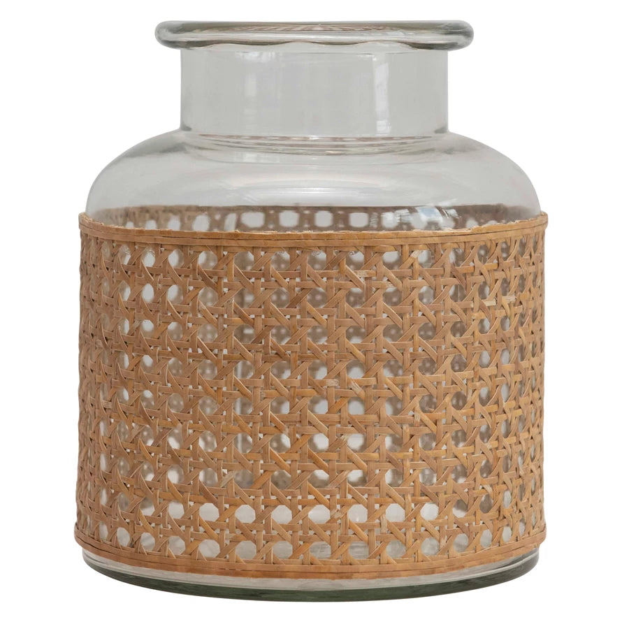 Cane Wrapped Glass Vase - Medium, Natural Color