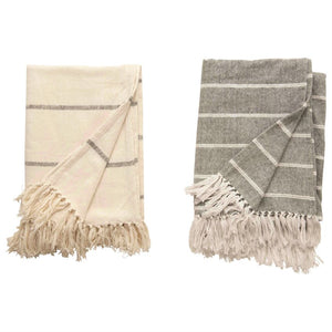 Brushed Cotton Striped Throw w/ Fringe, 2 Styles