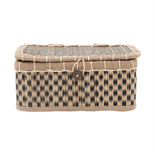 Load image into Gallery viewer, Hand-Woven Seagrass Box with Lid, Jute Rim &amp; Shell Button Closure, Natural &amp; Black

