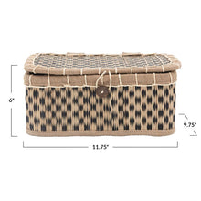Load image into Gallery viewer, Hand-Woven Seagrass Box with Lid, Jute Rim &amp; Shell Button Closure, Natural &amp; Black
