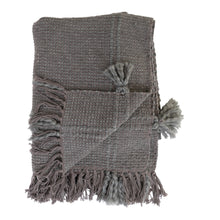 Load image into Gallery viewer, Woven Cotton Blend Grey Throw Blanket with Fringe and Tassels
