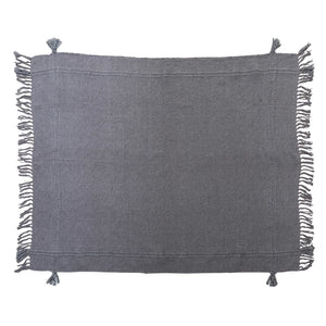 Woven Cotton Blend Grey Throw Blanket with Fringe and Tassels