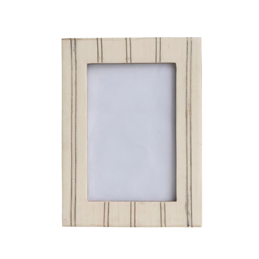 Resin Cream Photo Frame with Metal Inlay