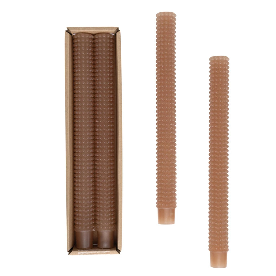Light Brown Beaded Taper Candles, Unscented
