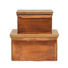 Load image into Gallery viewer, Metal Boxes w/ Wood Lid, Copper Finish, Set of 2
