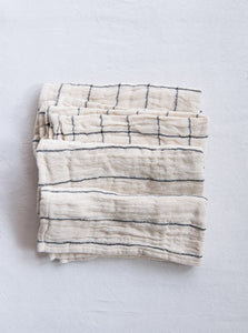 Square Woven Cotton Napkins w/ Plaid & Stripes, Natural, Set of 3