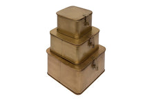 Load image into Gallery viewer, Square Decorative Metal Boxes, Brass Finish, Set of 3

