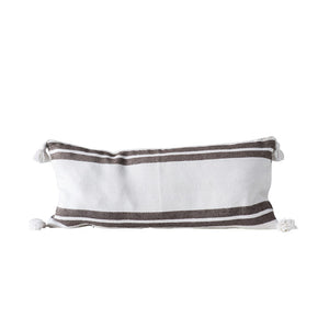 Brown Striped Pillow with Tassels - Insert Not Included