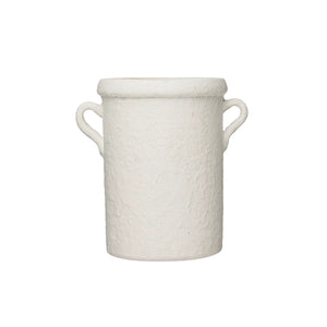 White Terracotta Crock Vase with Handles