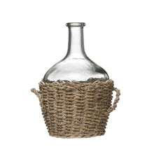 Load image into Gallery viewer, Glass Bottle in Woven Seagrass Basket w/ Handles

