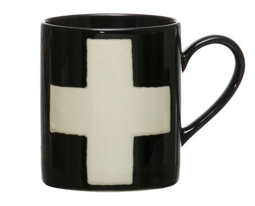 Handmade Stoneware Mug w/ Wax Relief Swiss Cross