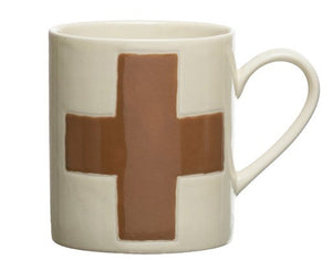 Handmade Stoneware Mug w/ Wax Relief Swiss Cross