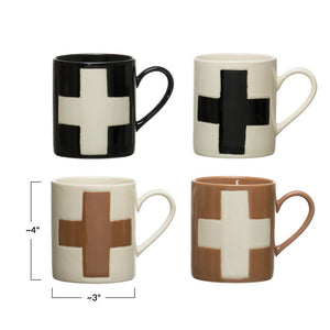 Handmade Stoneware Mug w/ Wax Relief Swiss Cross